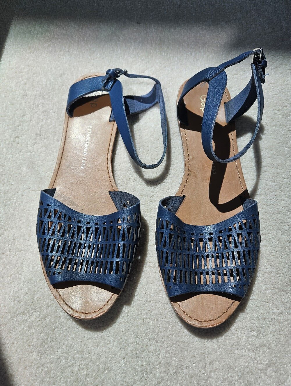Navy Leather Sandals W9
